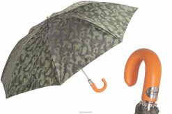bărbați PASOTTI 64 11780-254 p - umbrelă pliabilă de camuflaj cu mâner din piele portocalie 84BXH183